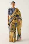 Buy_Cord_Yellow Cotton Print Wallflower Saree _at_Aza_Fashions