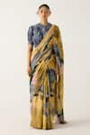 Buy_Cord_Yellow Cotton Print Wallflower Saree _Online_at_Aza_Fashions