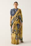 Buy_Cord_Yellow Cotton Print Wallflower Round Neck Saree With Top _Online_at_Aza_Fashions