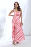 Buy_Gopi Vaid_Pink Satin Printed Vertical Stripe Scoop Neck Dress _at_Aza_Fashions