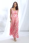 Gopi Vaid_Pink Satin Printed Vertical Stripe Scoop Neck Dress _Online_at_Aza_Fashions