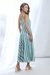 Shop_Gopi Vaid_Blue Satin Printed Vertical Stripe Scoop Neck Dress _at_Aza_Fashions