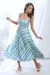 Buy_Gopi Vaid_Blue Satin Printed Vertical Stripe Scoop Neck Dress _Online_at_Aza_Fashions