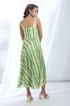 Shop_Gopi Vaid_Green Satin Printed Linear Stripe Scoop Neck Dress _at_Aza_Fashions