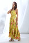 Buy_Gopi Vaid_Yellow Satin Printed Botanical Halter Neck Strappy Dress _Online_at_Aza_Fashions