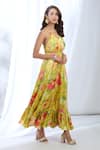 Buy_Gopi Vaid_Yellow Satin Printed Botanical Halter Neck Strappy Dress 