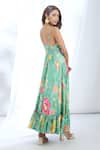 Shop_Gopi Vaid_Green Satin Printed Garden Halter Neck Strappy Dress _at_Aza_Fashions