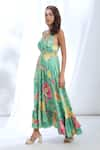 Buy_Gopi Vaid_Green Satin Printed Garden Halter Neck Strappy Dress _Online_at_Aza_Fashions