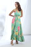 Shop_Gopi Vaid_Green Satin Printed Garden Halter Neck Strappy Dress _Online_at_Aza_Fashions