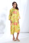 Buy_Gopi Vaid_Yellow Satin Printed Botanical Collar Shirt Dress _Online_at_Aza_Fashions