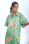 Gopi Vaid_Green Satin Printed Garden Collar Shirt Dress _at_Aza_Fashions