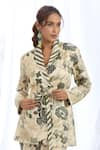 Shop_Gopi Vaid_Black Satin Printed Floral Shawl Collar Blazer And Pant Set _Online_at_Aza_Fashions