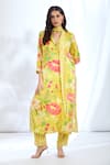 Buy_Gopi Vaid_Yellow Satin Printed Floral Collar Kurta And Pant Set _at_Aza_Fashions