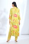 Shop_Gopi Vaid_Yellow Satin Printed Floral Collar Kurta And Pant Set _at_Aza_Fashions