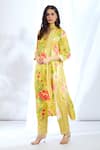 Gopi Vaid_Yellow Satin Printed Floral Collar Kurta And Pant Set _Online_at_Aza_Fashions