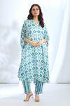 Buy_Gopi Vaid_Blue Satin Printed Ikat Collar Kaftan With Pant _at_Aza_Fashions