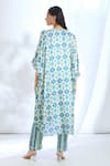 Shop_Gopi Vaid_Blue Satin Printed Ikat Collar Kaftan With Pant _at_Aza_Fashions