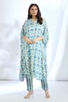 Gopi Vaid_Blue Satin Printed Ikat Collar Kaftan With Pant _Online_at_Aza_Fashions