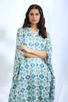 Buy_Gopi Vaid_Blue Satin Printed Ikat Collar Kaftan With Pant _Online_at_Aza_Fashions