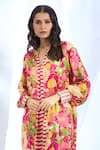 Buy_Gopi Vaid_Pink Satin Printed Stripe Collar Floral Tunic And Pant Set _Online_at_Aza_Fashions