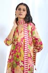 Shop_Gopi Vaid_Pink Satin Printed Stripe Collar Floral Pattern Kurta Pant Set _Online_at_Aza_Fashions