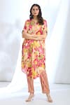 Buy_Gopi Vaid_Pink Satin Floral Round Pattern Kaftan And Pant Set _at_Aza_Fashions