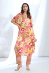 Shop_Gopi Vaid_Pink Satin Floral Round Pattern Kaftan And Pant Set _Online_at_Aza_Fashions