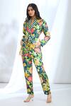 Buy_Gopi Vaid_Blue Satin Printed Floral Collar Overlapping Blazer And Pant Set _at_Aza_Fashions