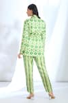 Shop_Gopi Vaid_Green Satin Printed Ikat Collar Overlapping Blazer And Pant Set _at_Aza_Fashions