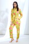 Buy_Gopi Vaid_Yellow Satin Printed Floral Collar Blazer And Pant Set _at_Aza_Fashions