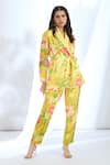 Gopi Vaid_Yellow Satin Printed Floral Collar Blazer And Pant Set _Online_at_Aza_Fashions