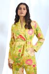 Shop_Gopi Vaid_Yellow Satin Printed Floral Collar Blazer And Pant Set _Online_at_Aza_Fashions