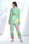 Shop_Gopi Vaid_Green Satin Printed Floral Collar Blazer And Pant Set _at_Aza_Fashions