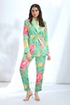 Gopi Vaid_Green Satin Printed Floral Collar Blazer And Pant Set _Online_at_Aza_Fashions