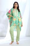 Buy_Gopi Vaid_Green Kaftan Satin Printed Floral Collar Tassel Detailed Front With Pant _at_Aza_Fashions