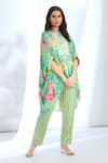 Gopi Vaid_Green Kaftan Satin Printed Floral Collar Tassel Detailed Front With Pant _at_Aza_Fashions