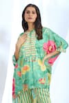 Buy_Gopi Vaid_Green Kaftan Satin Printed Floral Collar Tassel Detailed Front With Pant 