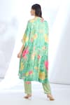 Shop_Gopi Vaid_Green Satin Floral Round Gota Detailed Sleeve Hem Kaftan With Pant _at_Aza_Fashions