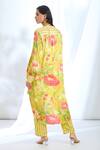 Shop_Gopi Vaid_Yellow Satin Printed Stripe Collar Floral Asymmetric Tunic With Pant _at_Aza_Fashions
