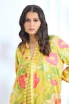 Shop_Gopi Vaid_Yellow Satin Printed Stripe Collar Floral Asymmetric Tunic With Pant _Online_at_Aza_Fashions