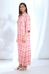 Gopi Vaid_Pink Satin Printed Ikat Shirt Collar Dress _Online_at_Aza_Fashions