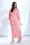 Buy_Gopi Vaid_Pink Satin Printed Ikat Shirt Collar Dress _Online_at_Aza_Fashions