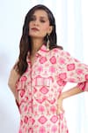 Shop_Gopi Vaid_Pink Satin Printed Ikat Shirt Collar Dress _Online_at_Aza_Fashions