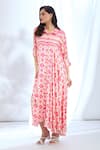 Gopi Vaid_Pink Satin Printed Ikat Shirt Collar Asymmetric Dress _Online_at_Aza_Fashions