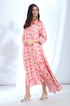 Buy_Gopi Vaid_Pink Satin Printed Ikat Shirt Collar Asymmetric Dress _Online_at_Aza_Fashions