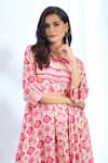 Shop_Gopi Vaid_Pink Satin Printed Ikat Shirt Collar Asymmetric Dress _Online_at_Aza_Fashions