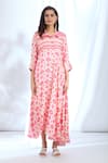 Gopi Vaid_Pink Satin Printed Ikat Shirt Collar Asymmetric Dress _at_Aza_Fashions