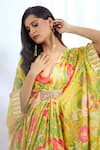 Shop_Gopi Vaid_Yellow Satin Printed Crysanthemum V-neck Kaftan _Online_at_Aza_Fashions