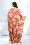 Shop_Gopi Vaid_Pink Satin Printed Crysanthemum V-neck Pattern Kaftan _at_Aza_Fashions