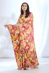 Buy_Gopi Vaid_Pink Satin Printed Crysanthemum V-neck Pattern Kaftan _Online_at_Aza_Fashions